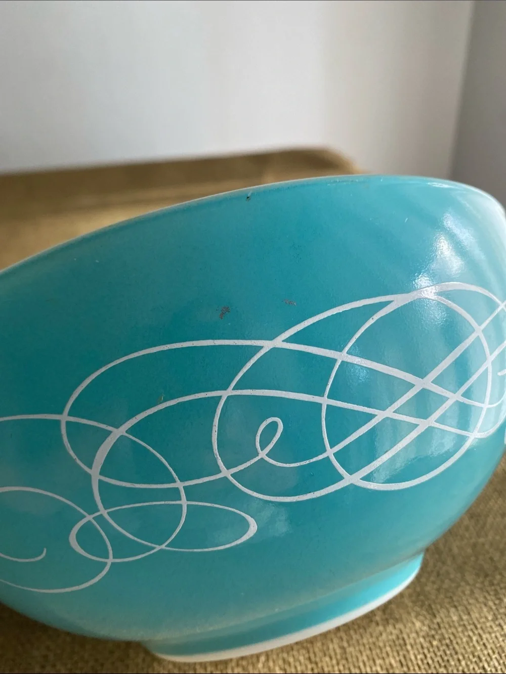 VTG  1959 Pyrex Turquoise Scroll Cinderella bowl, model #443.